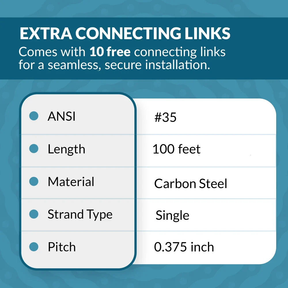 #35 Roller Chain x 100 feet + 10 Free Connecting Links - Image 5