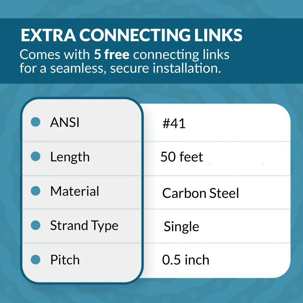 #41 Roller Chain x 50 feet + 5 Free Connecting Links - Image 5