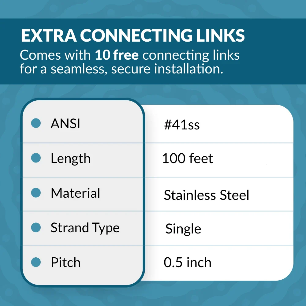 #41SS Stainless Steel Roller Chain - 100 Feet + 10 Free Connecting Links - Image 5