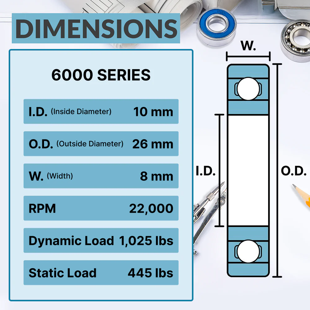 6000-ZZ Ball Bearing - C3 Clearance - 10x26x8 - Image 3