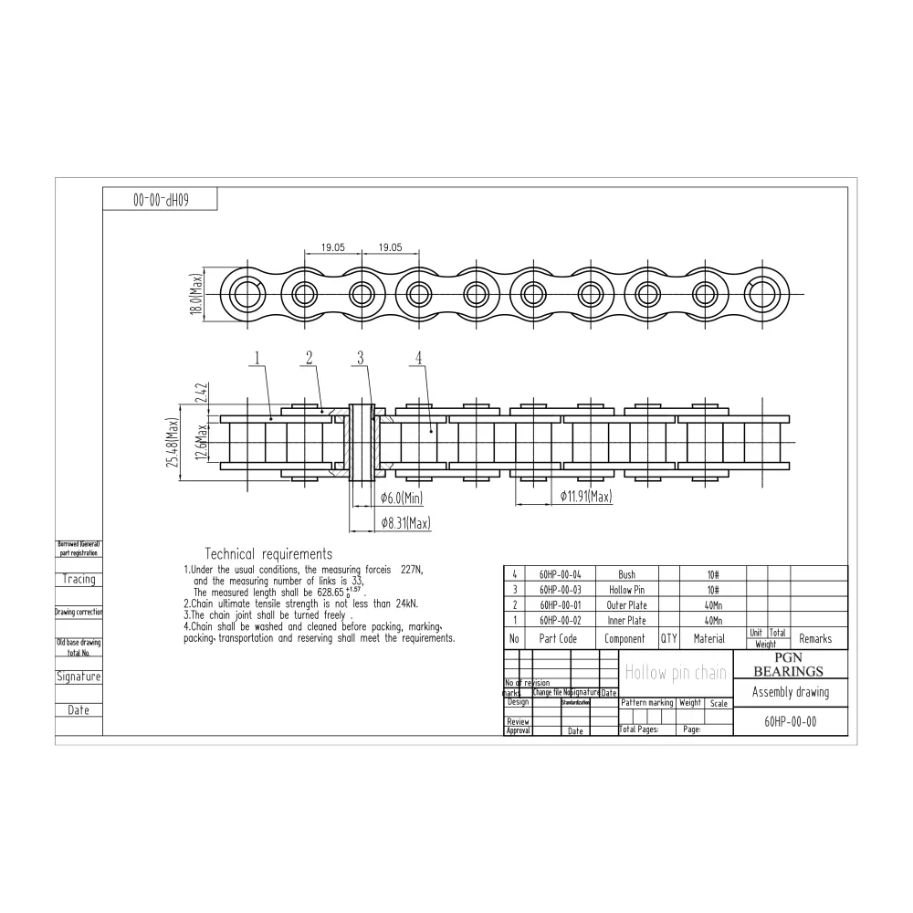 #60HP Hollow Pin Roller Chain x 10 feet + 2 Connecting Link - Image 2