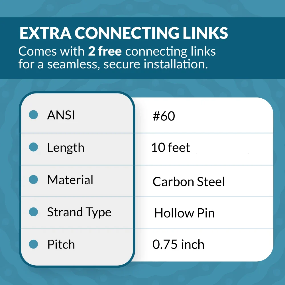 #60HP Hollow Pin Roller Chain x 10 feet + 2 Connecting Link - Image 5