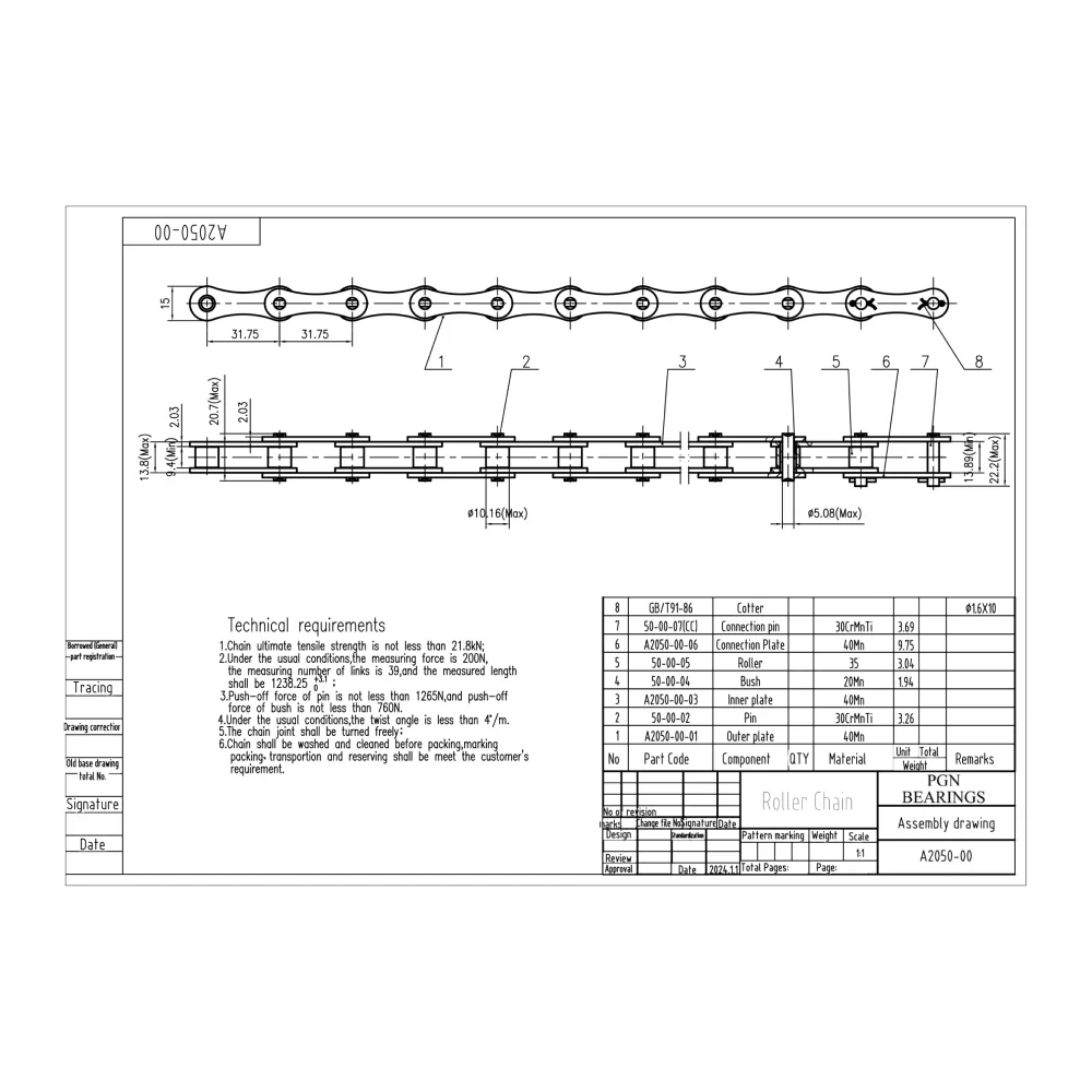 A2050 Conveyor Roller Chain x 100 Feet + 10 Connecting Links - Image 2