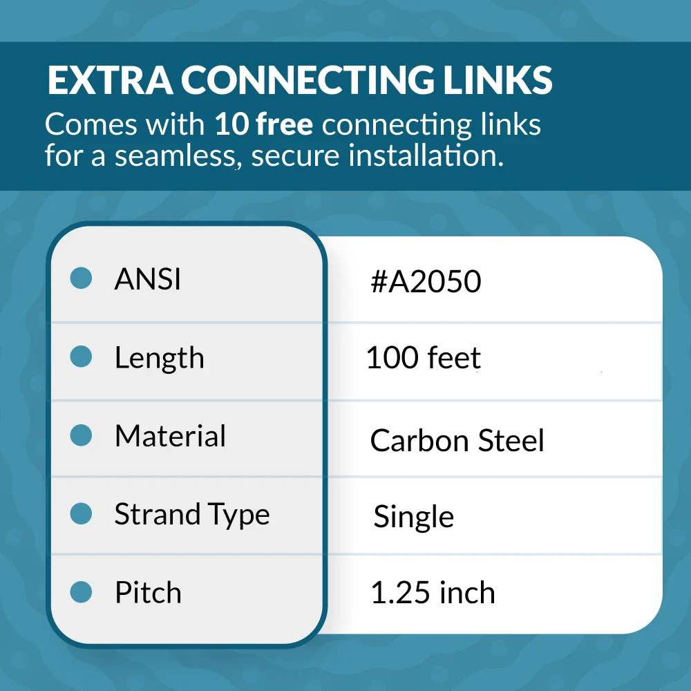 A2050 Conveyor Roller Chain x 100 Feet + 10 Connecting Links - Image 5