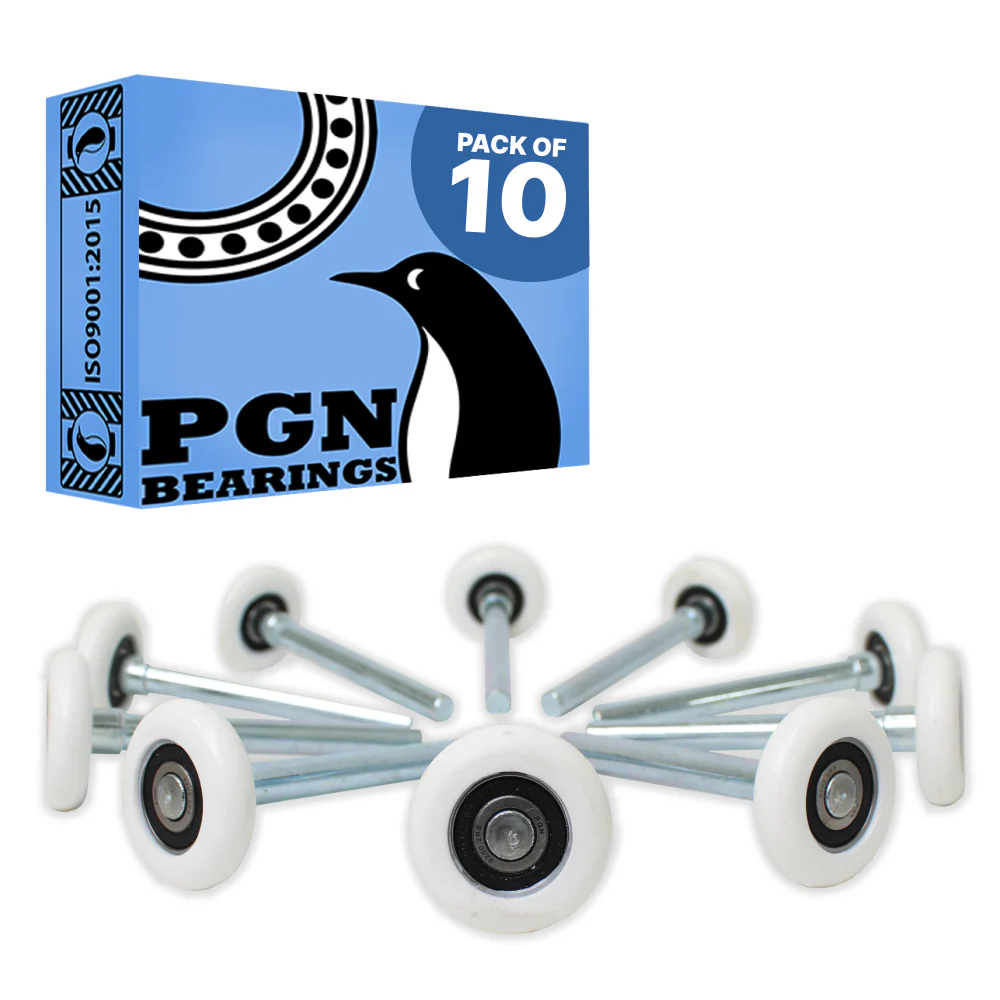 PGN Garage Door Rollers 10 Pack, Nylon Garage Door Wheels, Quiet & Heavy Duty Rollers Replacement, 4” Stem, 6200-2RS Sealed Bearings